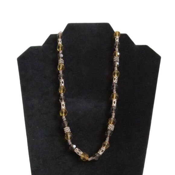 Vintage Gray & Yellow Transparent Beads with Metal Beads Single Strand Necklace - Picture 1 of 9